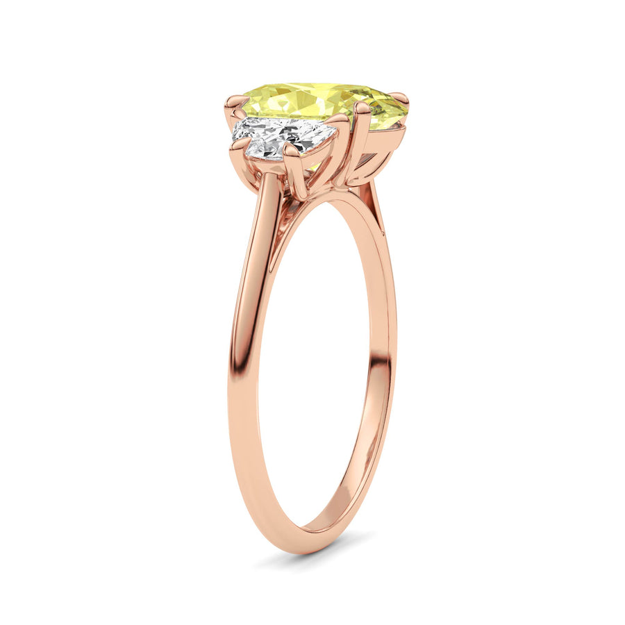 Rose gold Three-Stone Fancy Yellow Oval Cut Diamond Ring with Half Moon Side Stones
