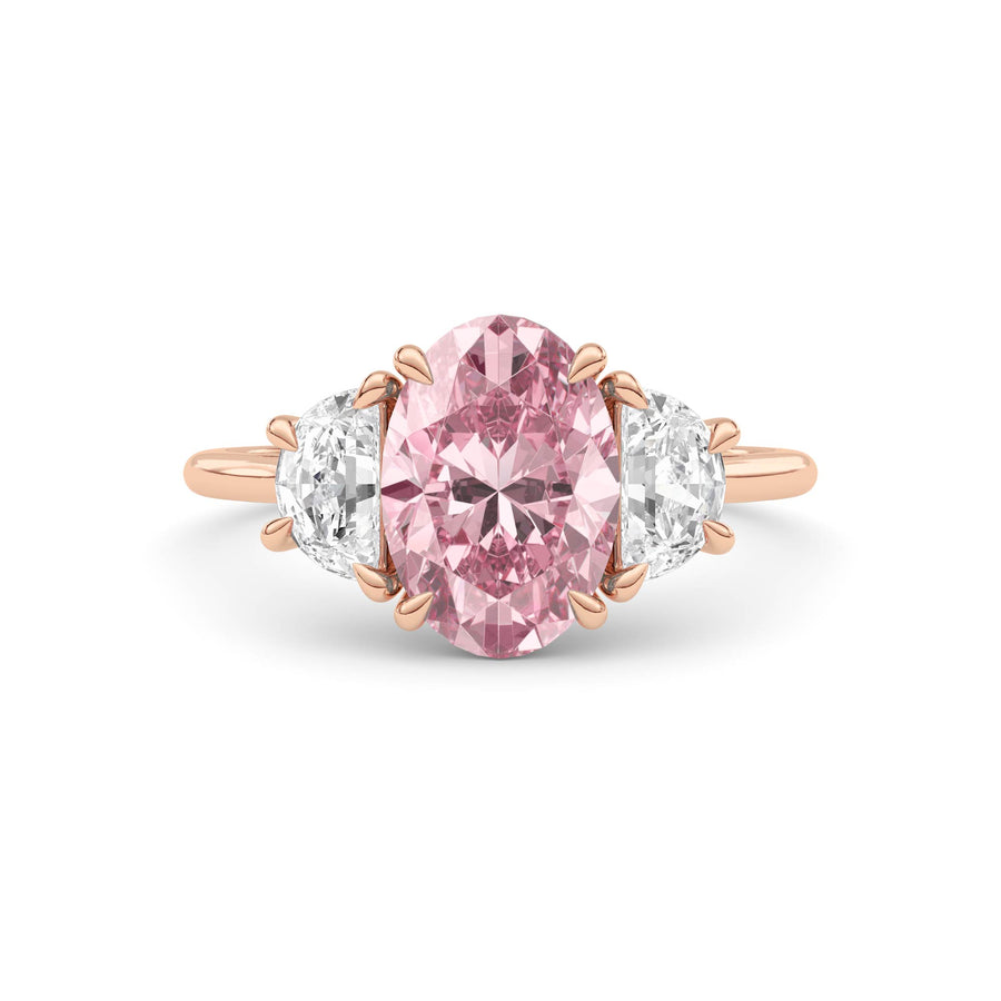 Rose gold Three-Stone Fancy Pink Oval Cut Diamond Ring with Half Moon Side Stones