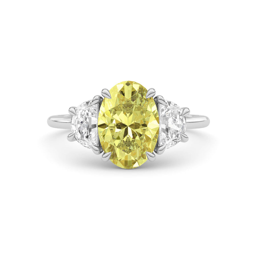 Yellow gold Three-Stone Fancy Yellow Oval Cut Diamond Ring with Half Moon Side Stones