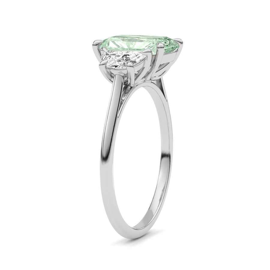 Platinum Three-Stone Fancy Green Radiant Cut Diamond Ring with Half Moon Side Stones