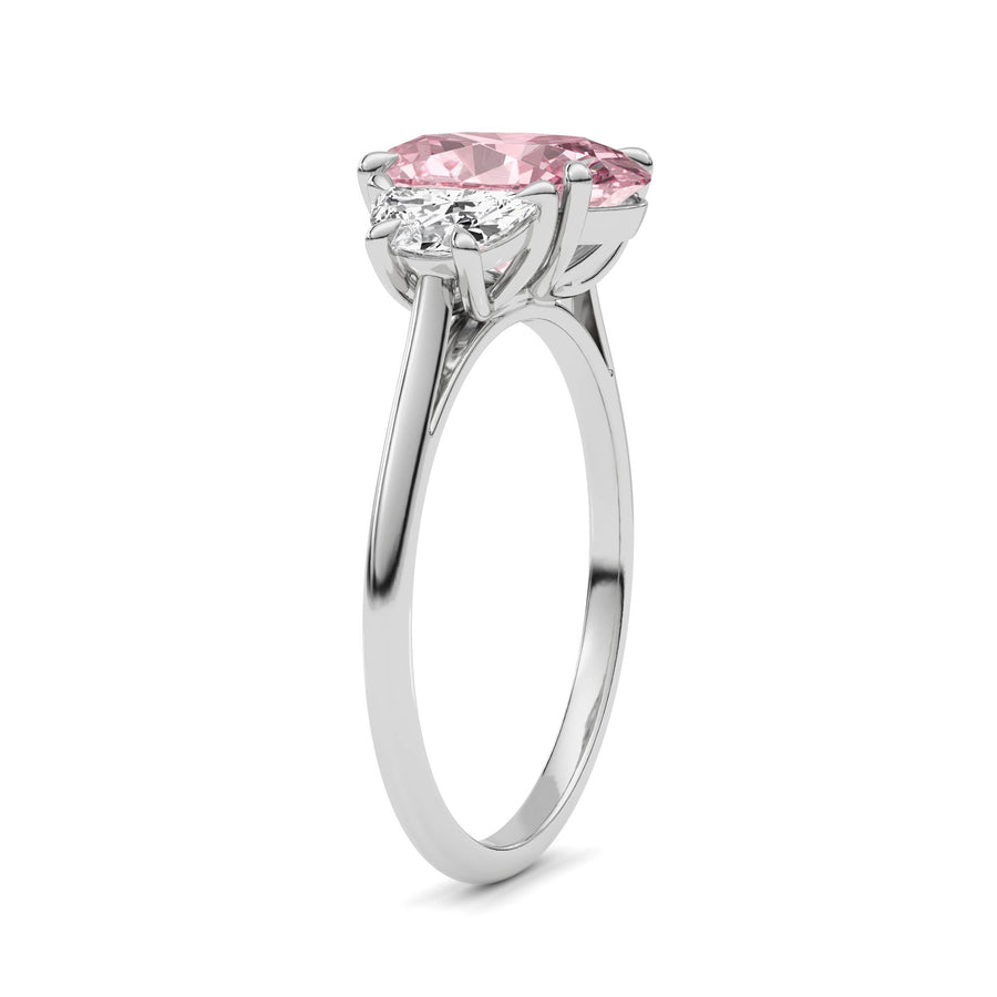 Platinum Three-Stone Fancy Pink Oval Cut Diamond Ring with Half Moon Side Stones