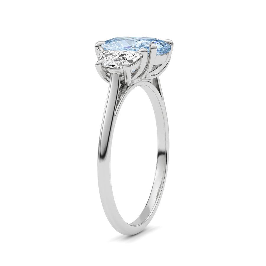 Platinum Three-Stone Fancy Blue Cushion Cut Diamond Ring with Half Moon Side Stones