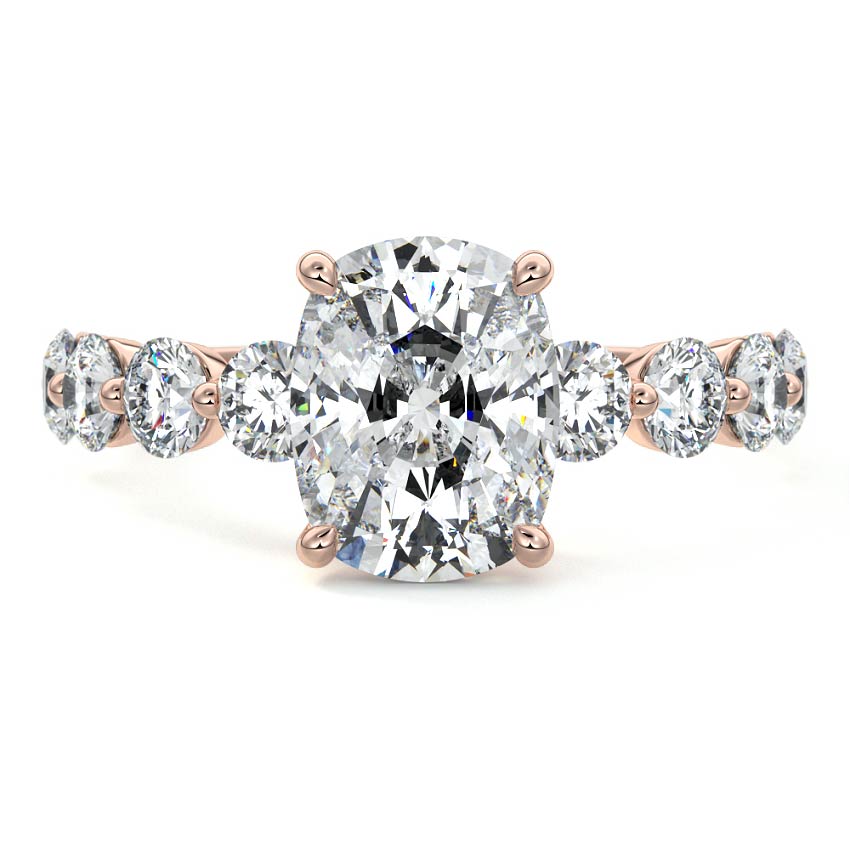 Rose gold Cushion Solitaire Diamond Engagement Ring with Graduated Round Side Stones
