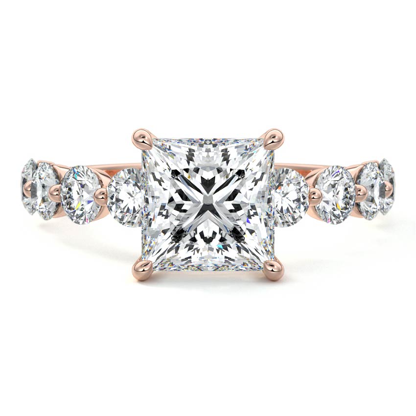 Rose gold Princess Solitaire Diamond Engagement Ring with Graduated Round Side Stones