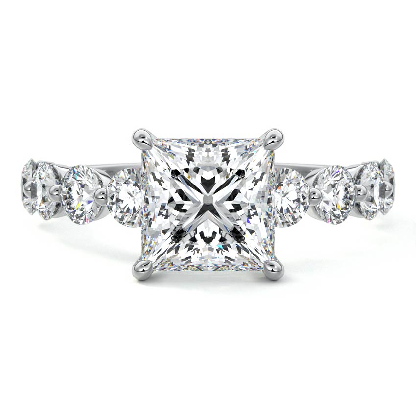 Silver Princess Solitaire Diamond Engagement Ring with Graduated Round Side Stones