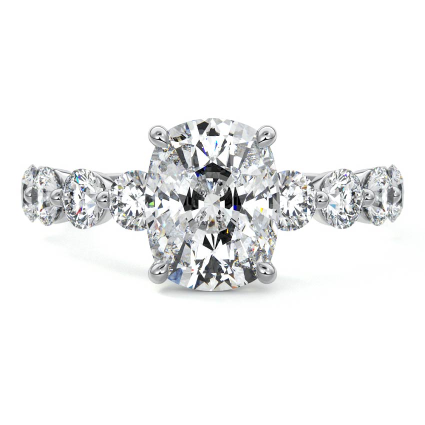 Platinum Cushion Solitaire Diamond Engagement Ring with Graduated Round Side Stones