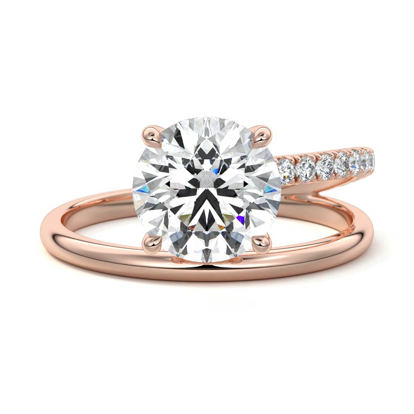 Rose gold Round Solitaire Diamond Engagement Ring with Twisted Split Shank and Pave Band