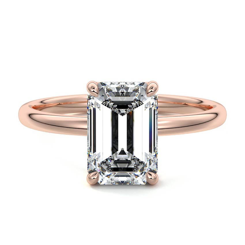 Rose gold Emerald Diamond Solitaire Engagement Ring with Hidden Halo