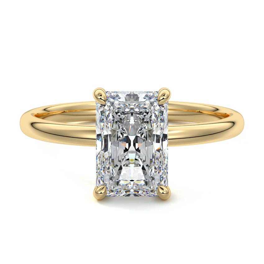 Yellow gold Radiant Diamond Solitaire Engagement Ring with Hidden Halo