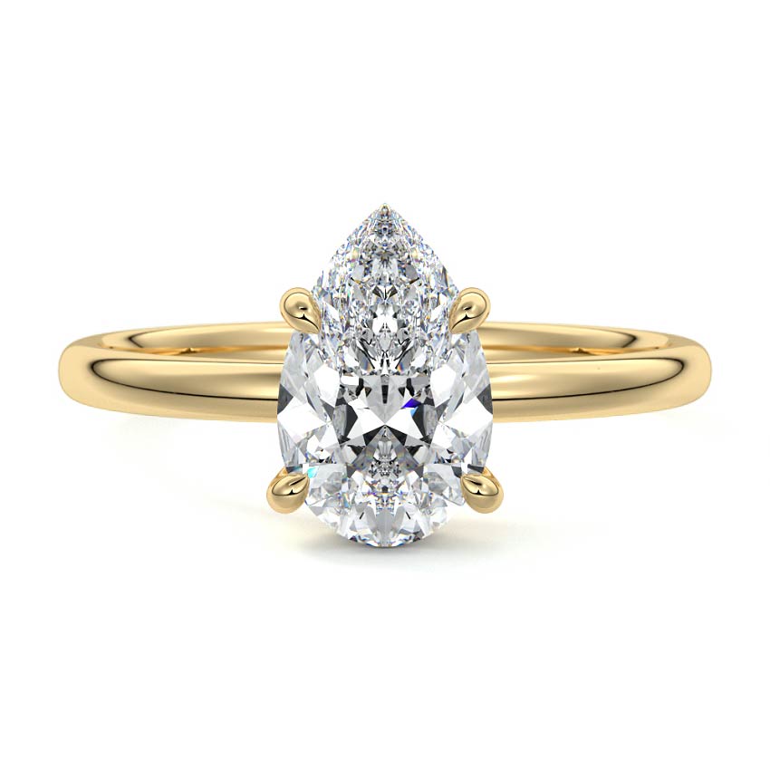 Yellow gold Pear Diamond Solitaire Engagement Ring with Hidden Halo