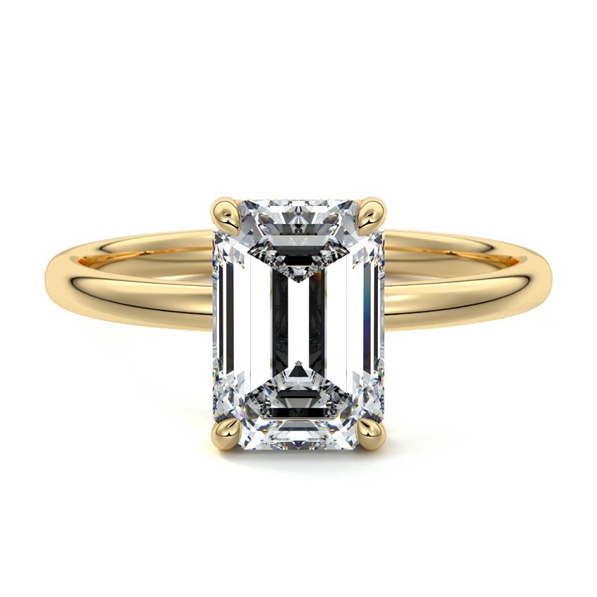 Yellow gold Emerald Diamond Solitaire Engagement Ring with Hidden Halo