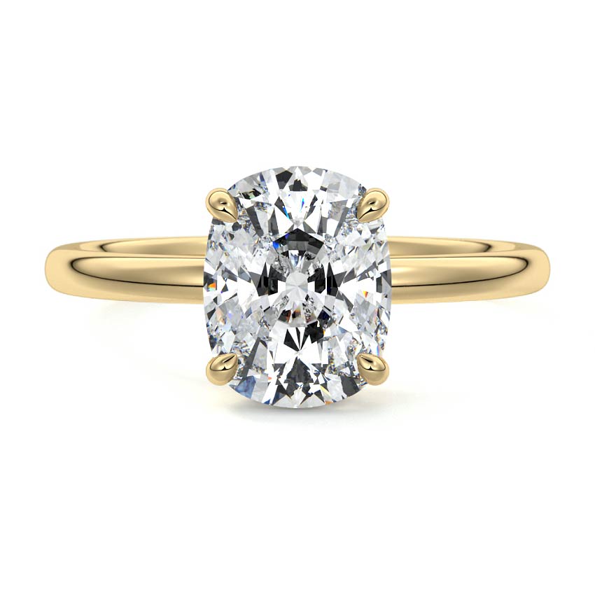 Yellow gold Cushion Diamond Solitaire Engagement Ring with Hidden Halo