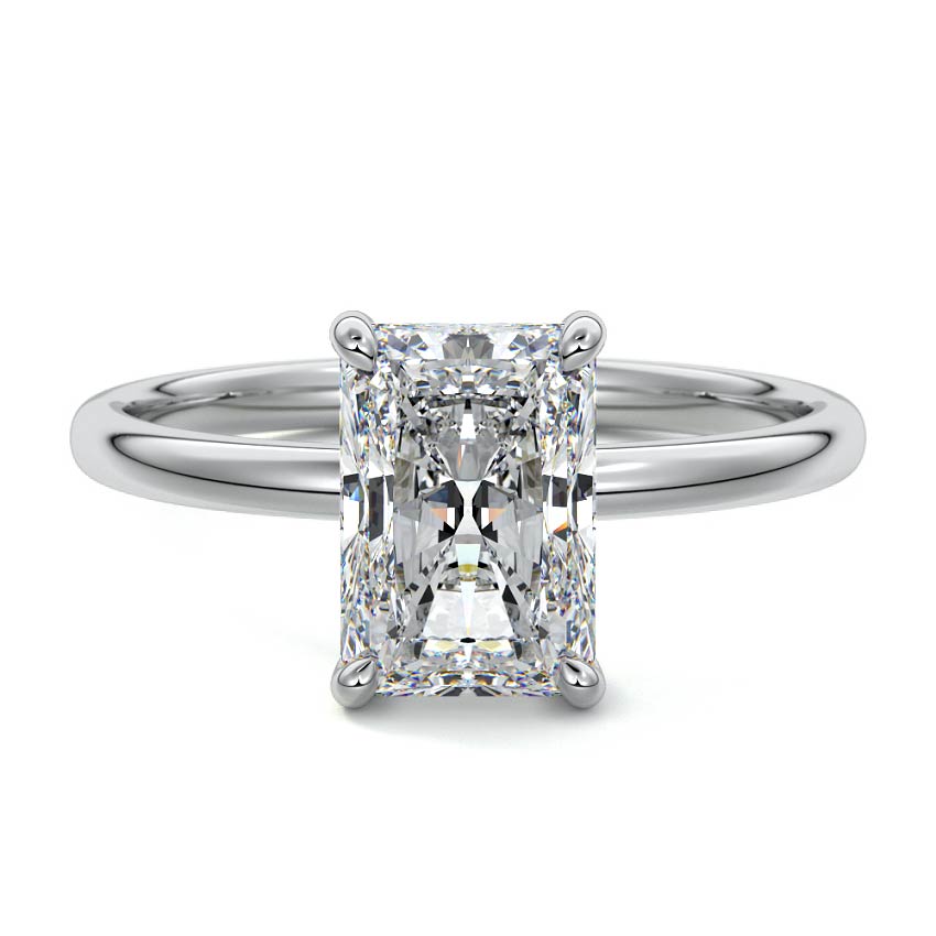 Platinum Radiant Diamond Solitaire Engagement Ring with Hidden Halo