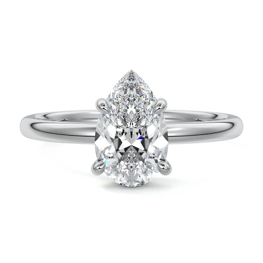 Platinum Pear Diamond Solitaire Engagement Ring with Hidden Halo
