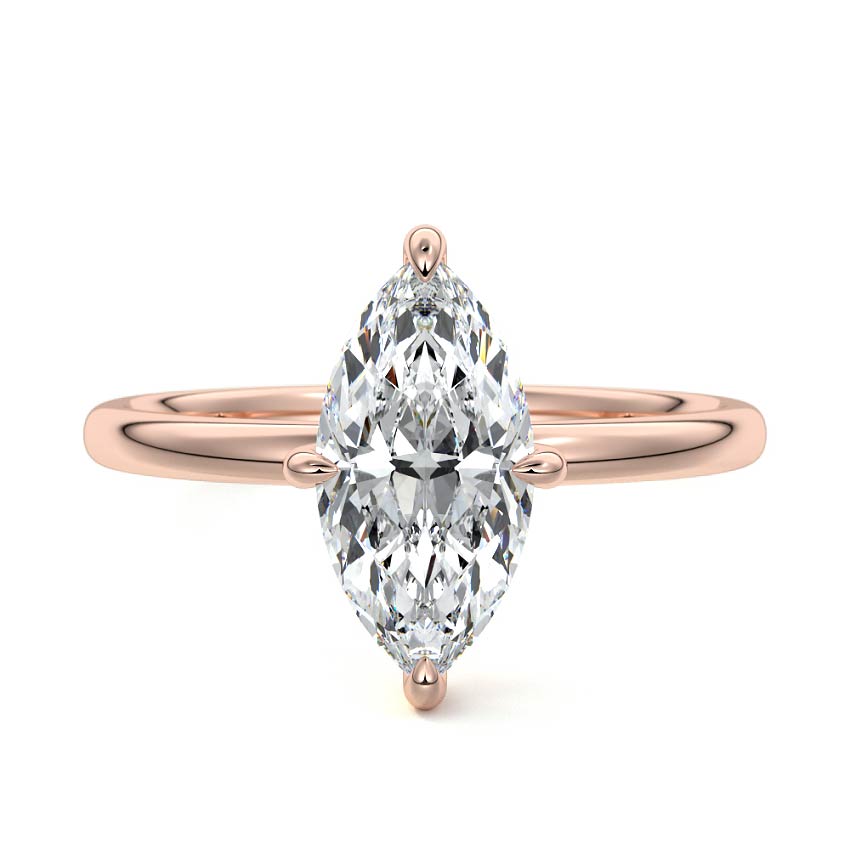 Rose gold Marquise Diamond Solitaire Engagement Ring with Open Cathedral Setting