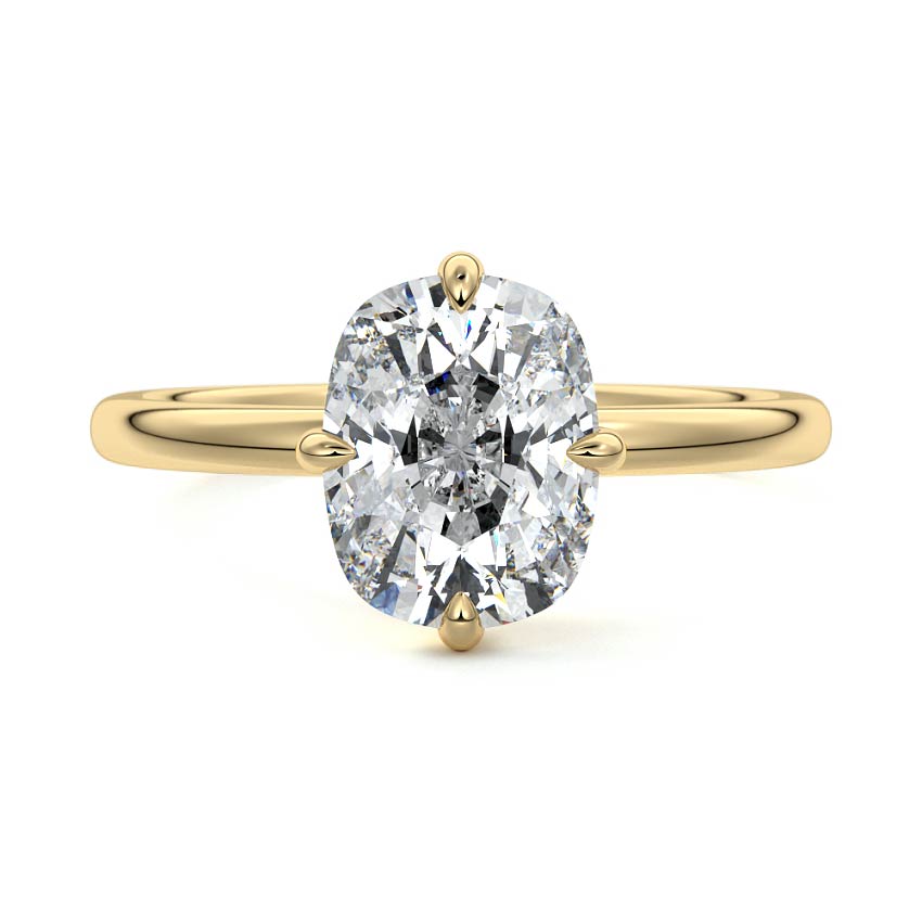 Yellow gold Cushion Diamond Solitaire Engagement Ring with Open Cathedral Setting