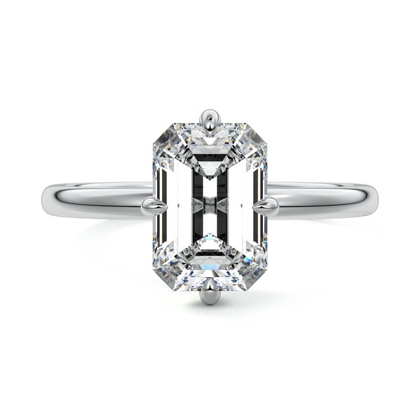 White gold Emerald Diamond Solitaire Engagement Ring with Open Cathedral Setting