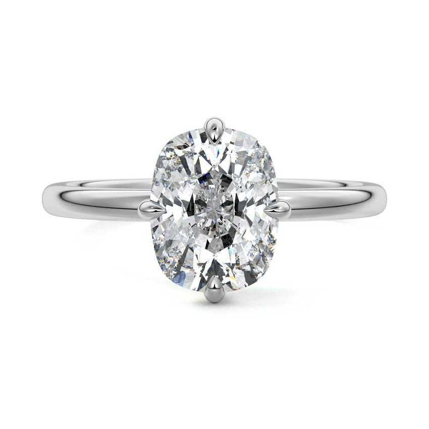 White gold Cushion Diamond Solitaire Engagement Ring with Open Cathedral Setting