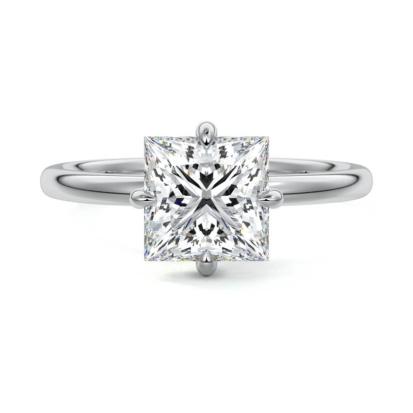 White gold Princess Diamond Solitaire Engagement Ring with Open Cathedral Setting