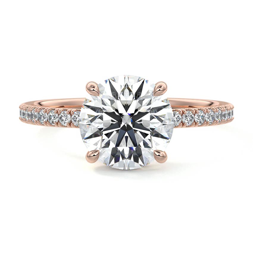 Rose gold Round Diamond Engagement Ring with Pavé Band and Hidden Halo