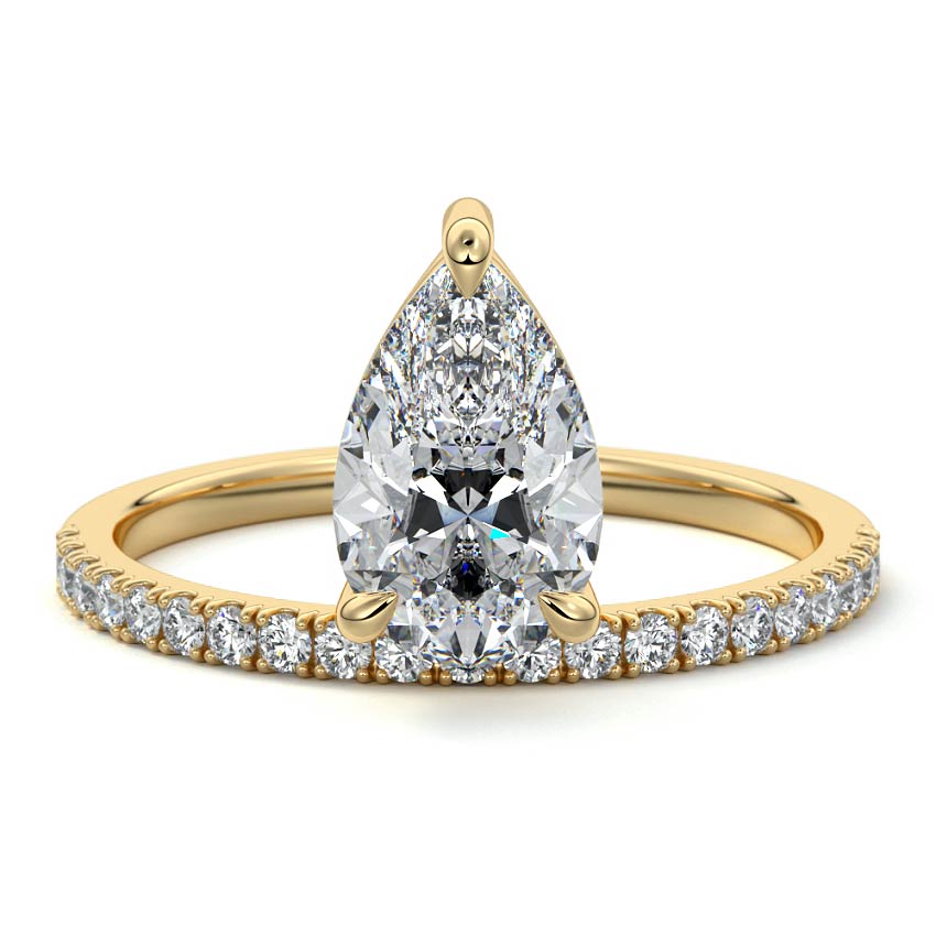 Yellow gold Pear Diamond Solitaire Engagement Ring with Pavé Band Accent