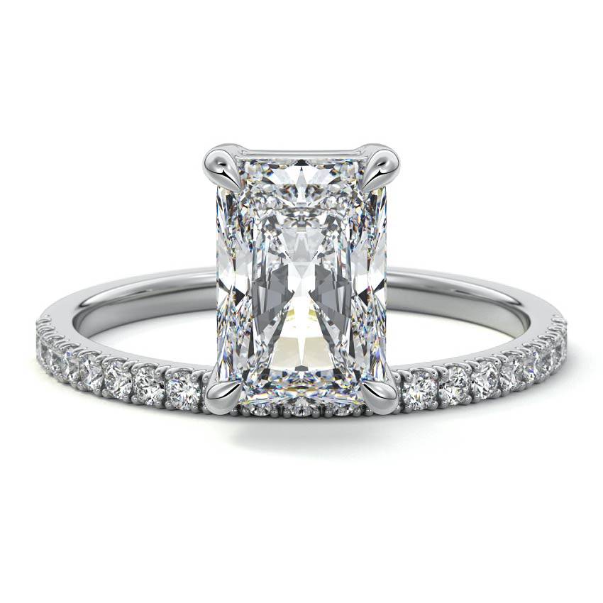 White gold Radiant Diamond Solitaire Engagement Ring with Pavé Band Accent