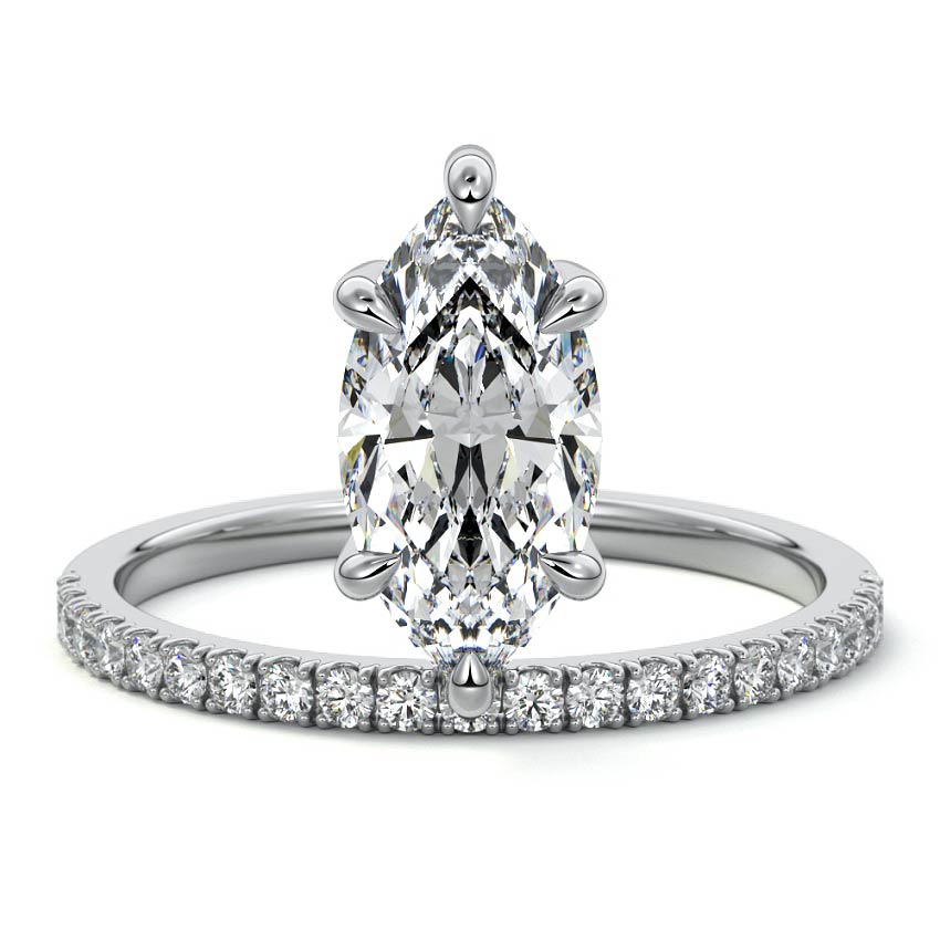 Platinum Marquise Diamond Solitaire Engagement Ring with Pavé Band Accent