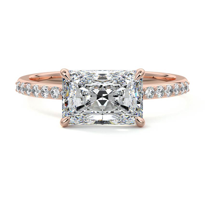 Rose gold Radiant Diamond Solitaire Engagement Ring with Pavé Shank