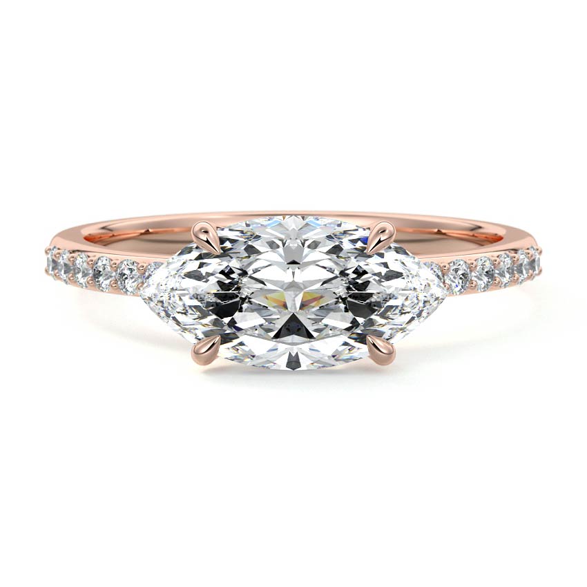 Rose gold Marquise Diamond Solitaire Engagement Ring with Pavé Shank