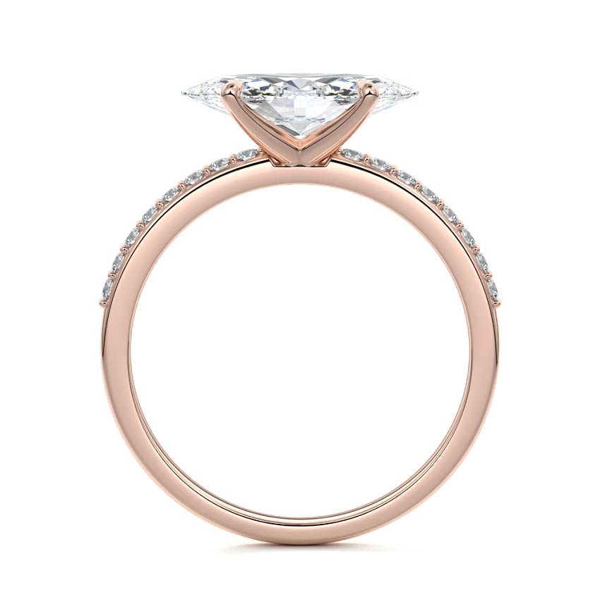 Rose gold Marquise Diamond Solitaire Engagement Ring with Pavé Shank