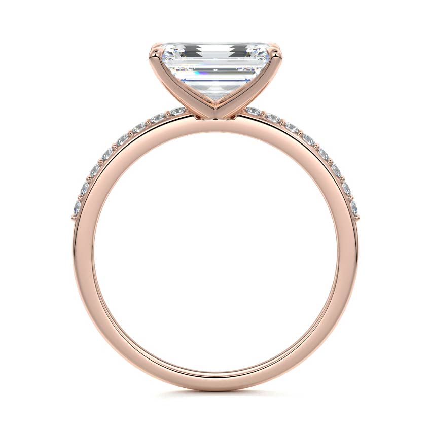Rose gold Emerald Diamond Solitaire Engagement Ring with Pavé Shank