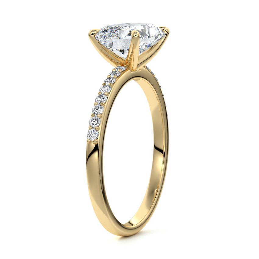 Yellow gold Radiant Diamond Solitaire Engagement Ring with Pavé Shank