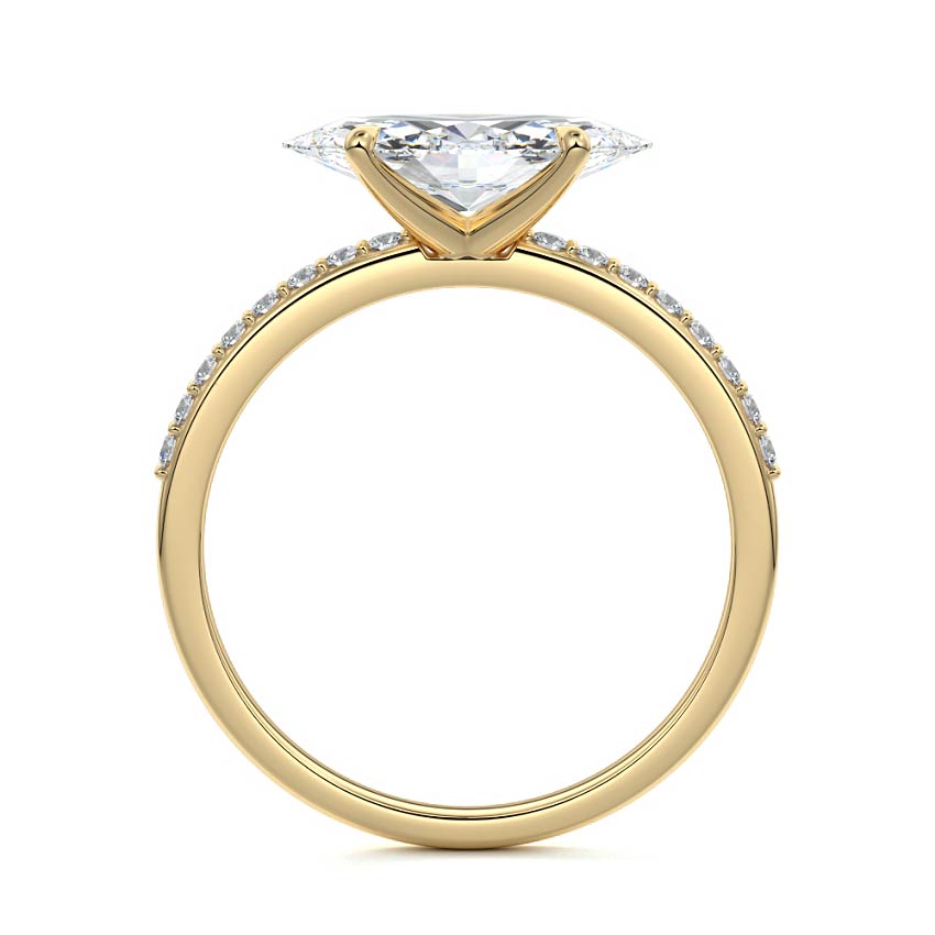Yellow gold Marquise Diamond Solitaire Engagement Ring with Pavé Shank