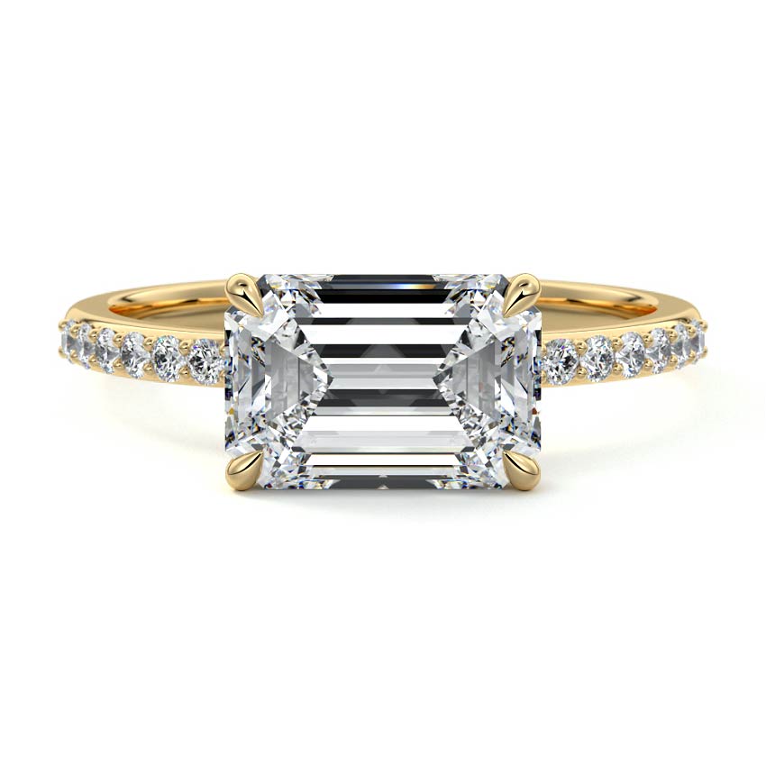 Yellow gold Emerald Diamond Solitaire Engagement Ring with Pavé Shank
