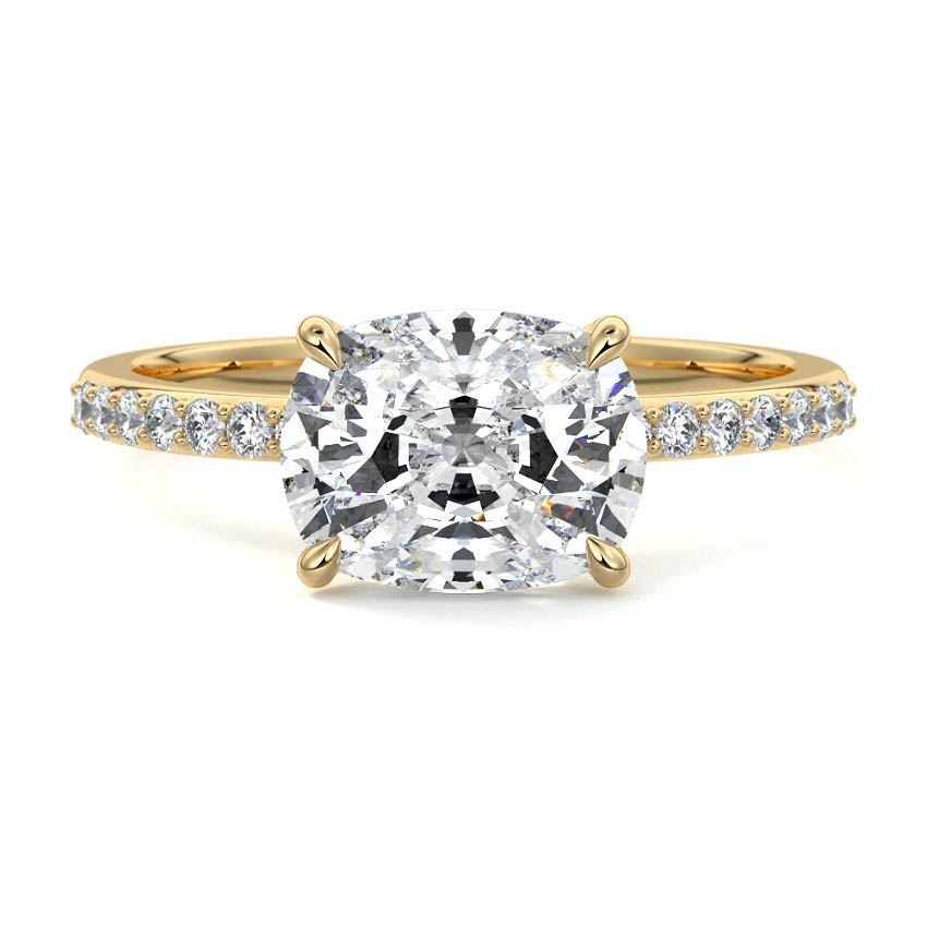 Yellow gold Cushion Diamond Solitaire Engagement Ring with Pavé Shank