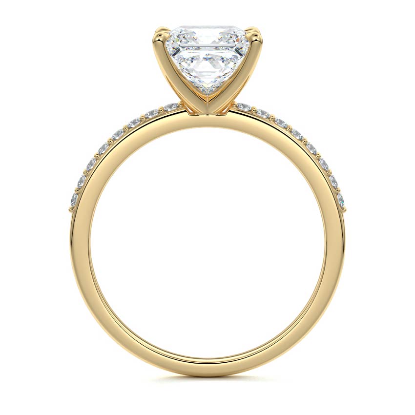 Yellow gold Princess Diamond Solitaire Engagement Ring with Pavé Shank