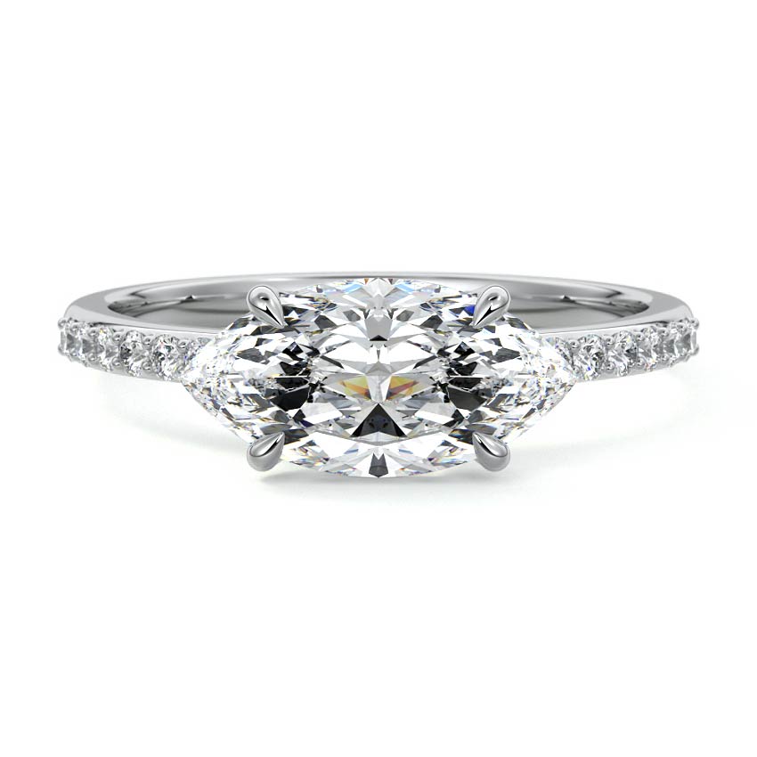 White gold Marquise Diamond Solitaire Engagement Ring with Pavé Shank