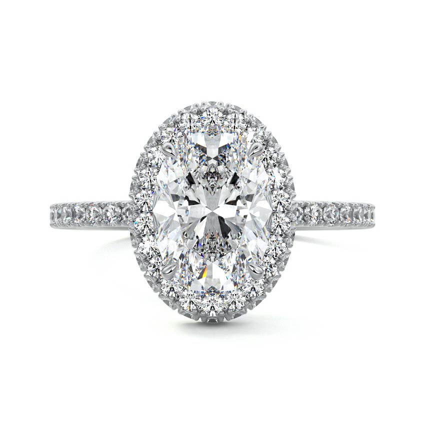Platinum Oval Diamond Double Halo Engagement Ring with Pave Band