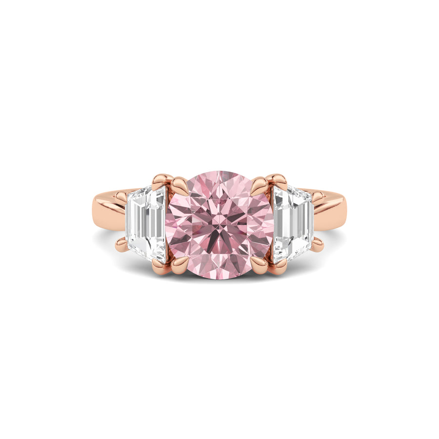Rose gold Three-Stone Fancy Pink Round Cut Diamond Ring with Step-Cut Side Stones