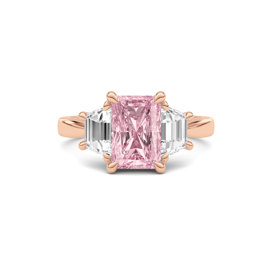 Rose gold Three-Stone Fancy Pink Radiant Cut Diamond Ring with Step-Cut Side Stones