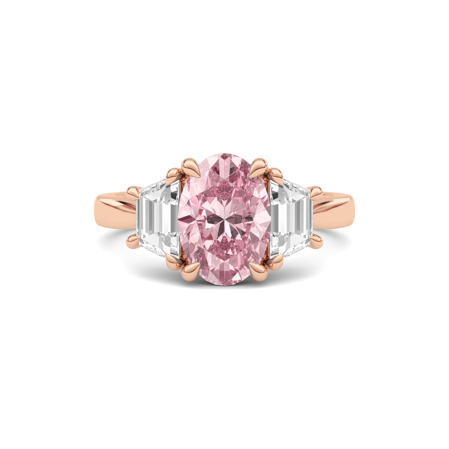 Rose gold Three-Stone Fancy Pink Oval Cut Diamond Ring with Step-Cut Side Stones