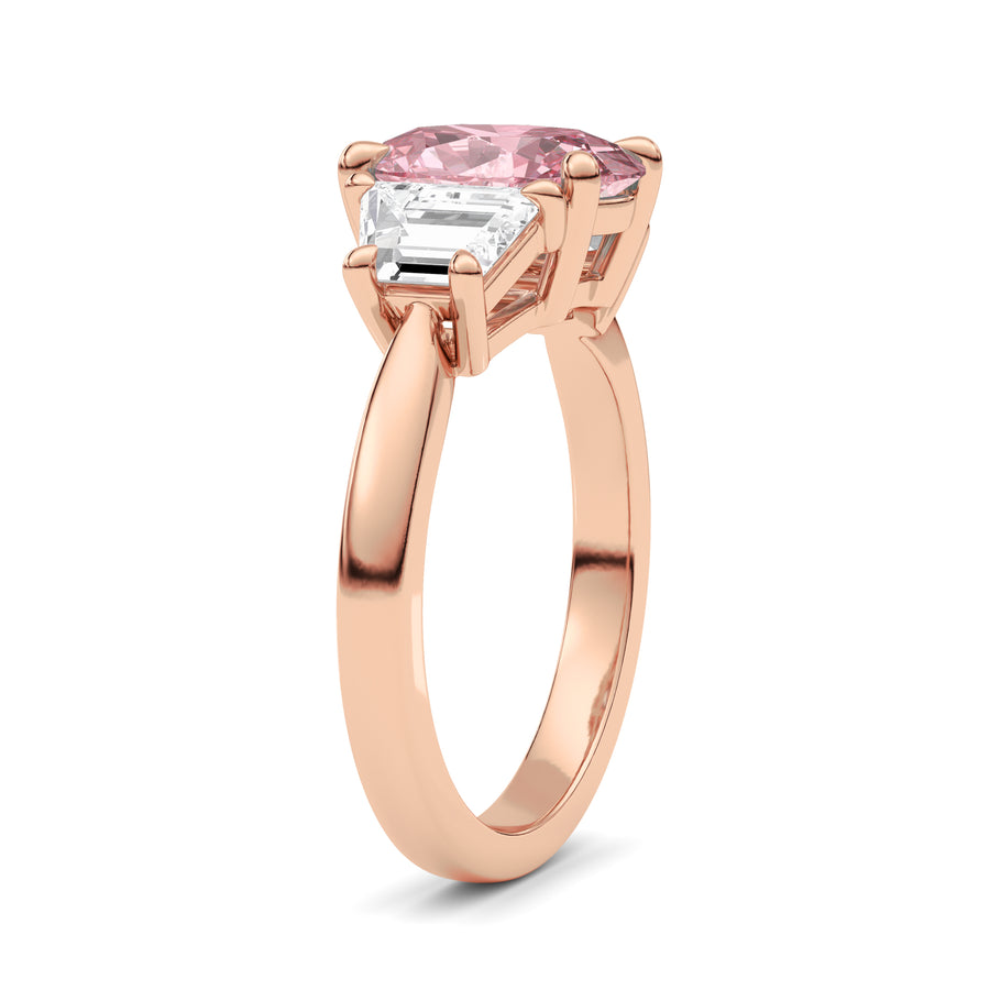 Rose gold Three-Stone Fancy Pink Oval Cut Diamond Ring with Step-Cut Side Stones