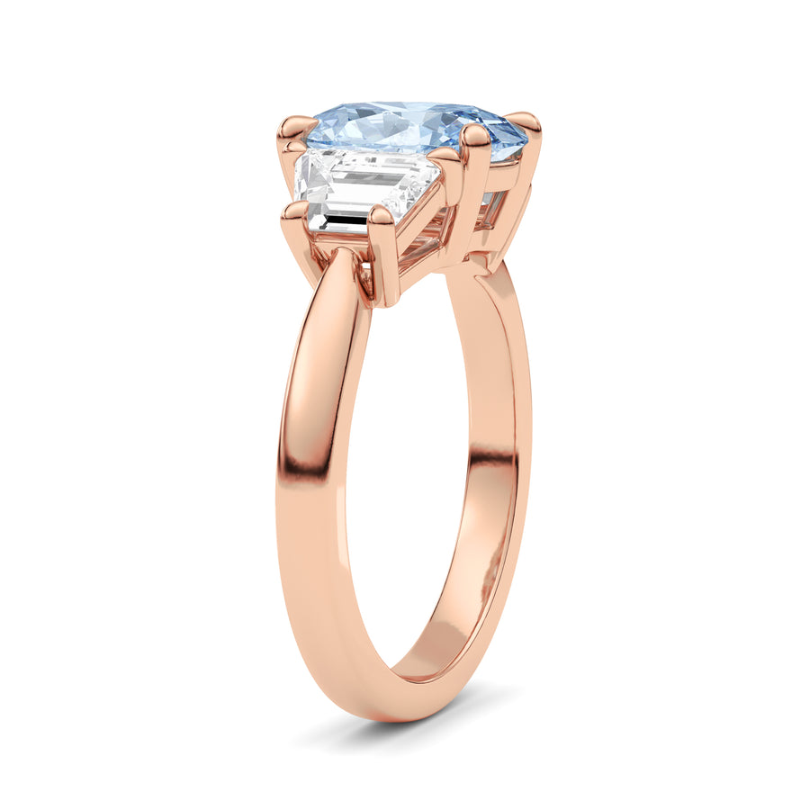 Rose gold Three-Stone Fancy Blue Oval Cut Diamond Ring with Step-Cut Side Stones