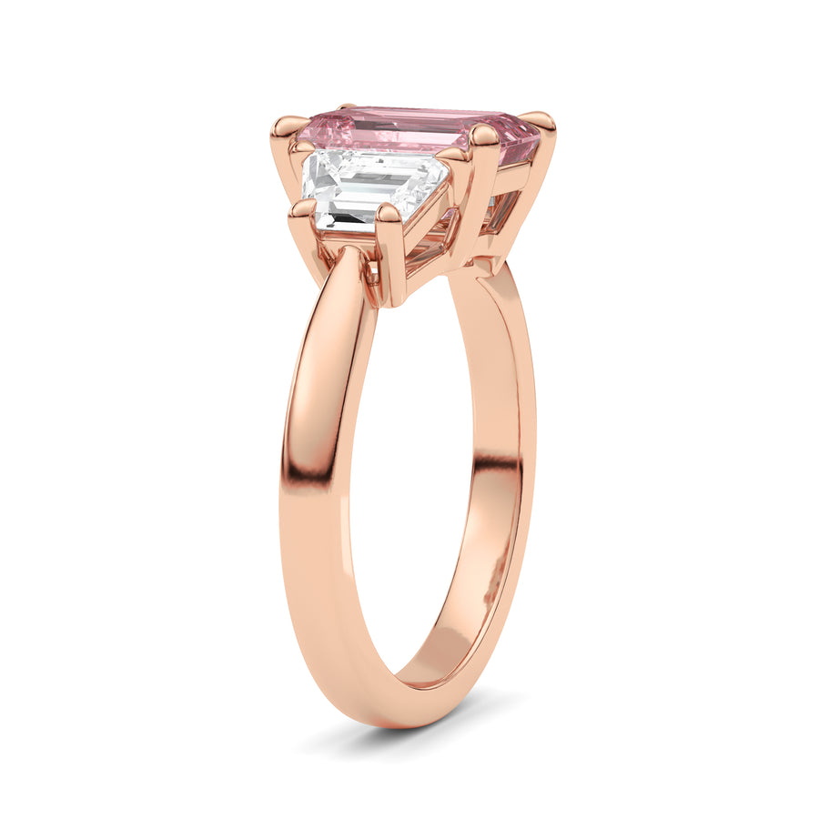 Rose gold Three-Stone Fancy Pink Emerald Cut Diamond Ring with Step-Cut Side Stones