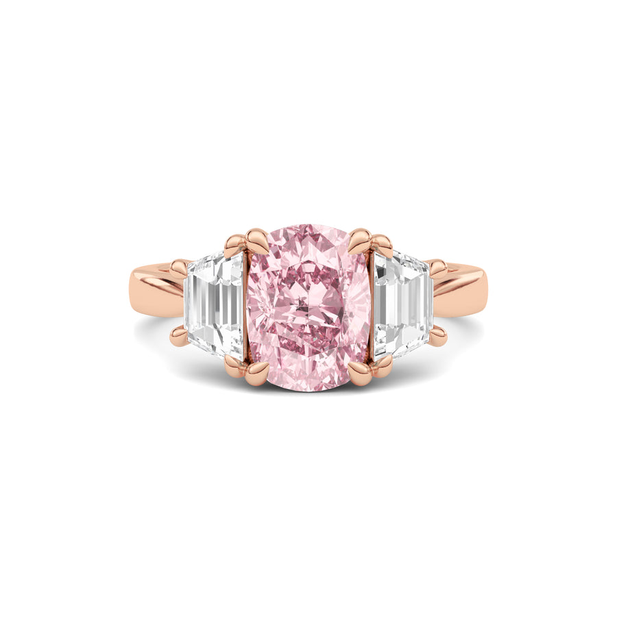 Rose gold Three-Stone Fancy Pink Cushion Cut Diamond Ring with Step-Cut Side Stones