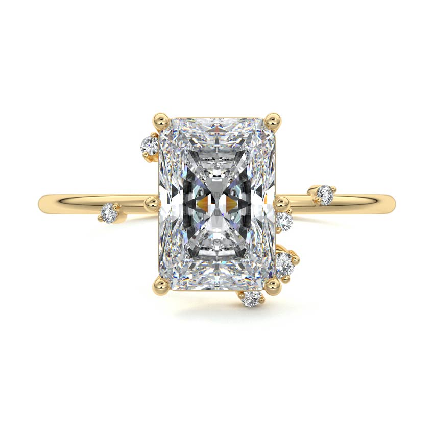 Yellow gold Radiant Diamond Side Stone Engagement Ring