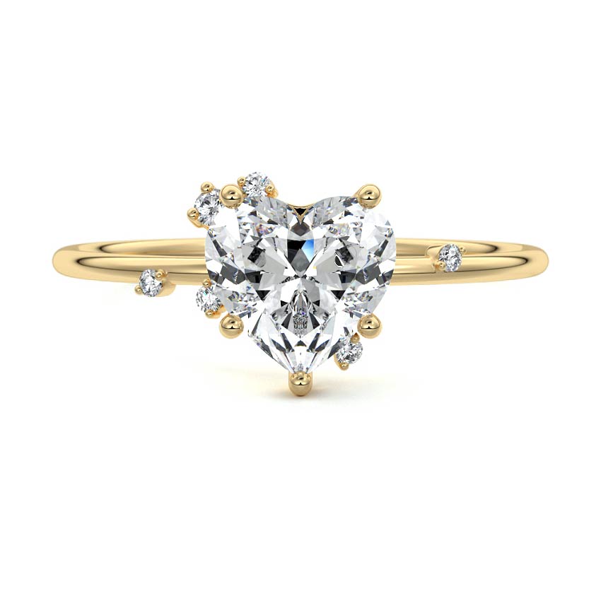 Yellow gold Heart Diamond Side Stone Engagement Ring