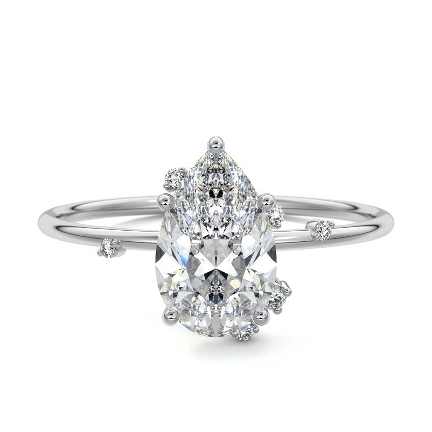 White gold Pear Diamond Side Stone Engagement Ring