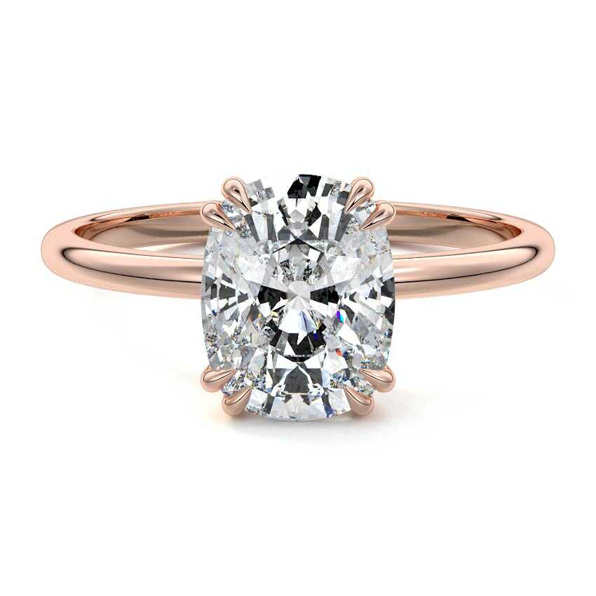 Rose gold Cushion Diamond Solitaire Engagement Ring with Classic Basket Setting