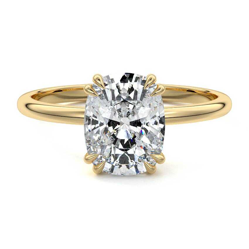 Yellow gold Cushion Diamond Solitaire Engagement Ring with Classic Basket Setting
